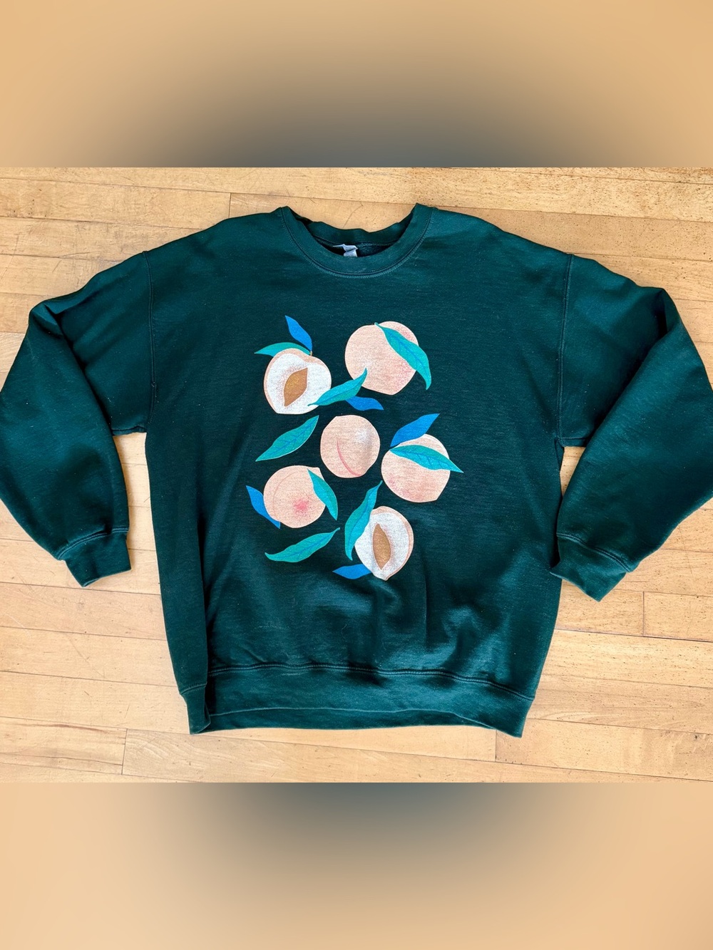 Forest Green Sweatshirt with Peach Graphic